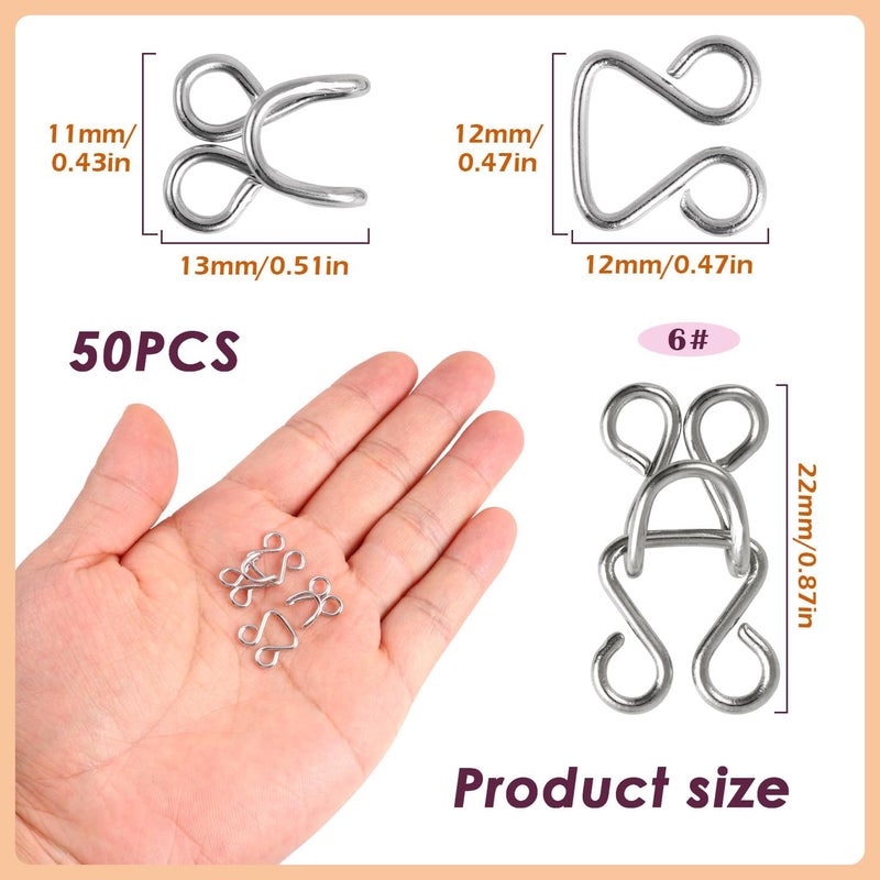PECMER Copper 50 Set Hooks and Eyes for Sewing Clothing Bra Hooks Replacement Large Sewing Hooks and Eyes Closure -Silver 6#(0.9 inch) - Image 2
